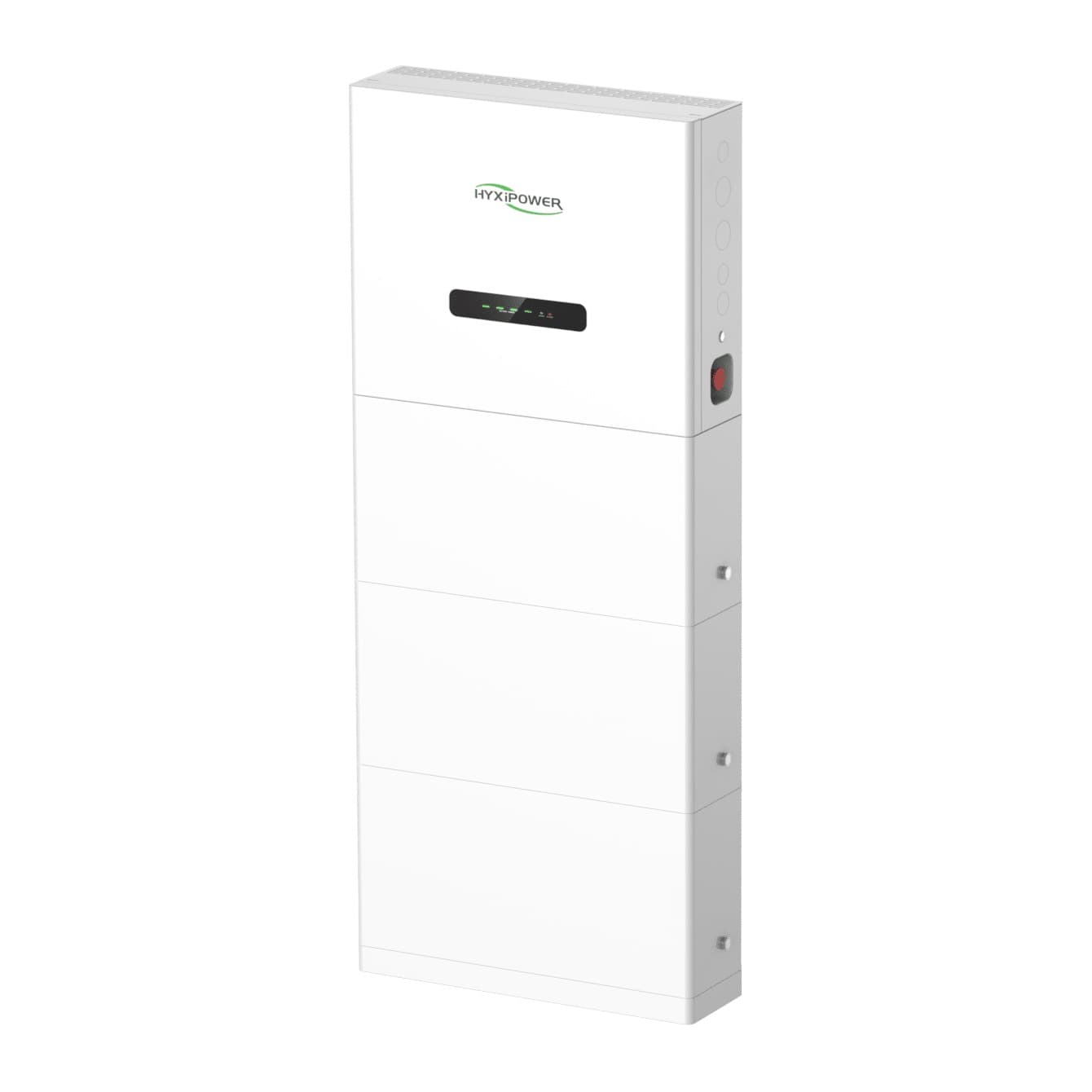 HYXiPOWER HYX-H-HTA zijkant met aansluitingen en noodstop, configuratie met 3 batterijmodules