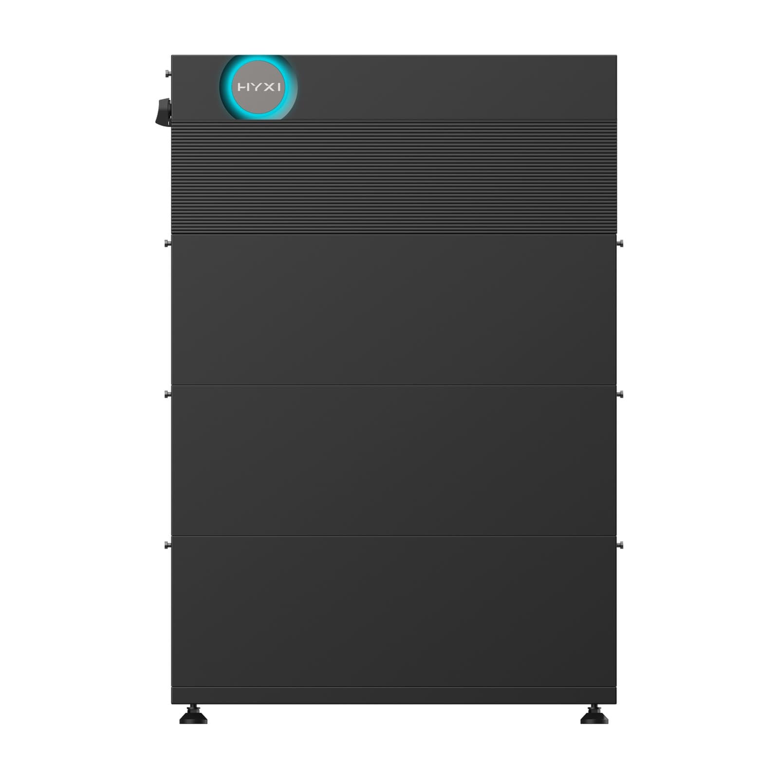 Hyxi Aura All-in-One ESS, vooraanzicht (officiële render); de BAT-Q9 is één batterijmodule uit deze stapel